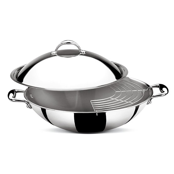 Accademia Five Ply Wok con coperchio e griglia Ø cm 30